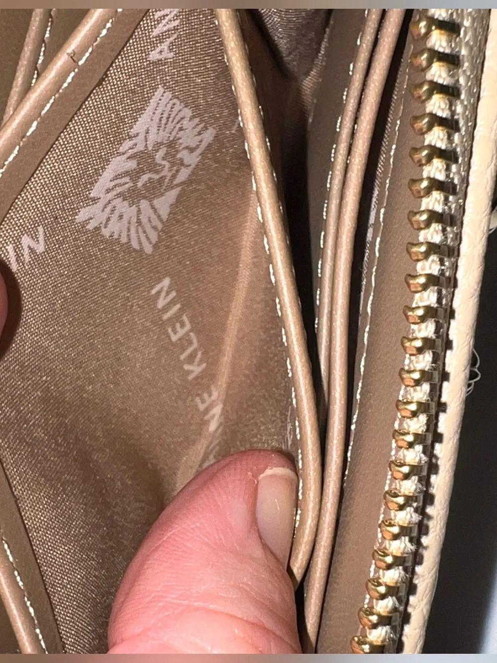 Anne Klein Pebble Leather Wallet Cream Zip Around